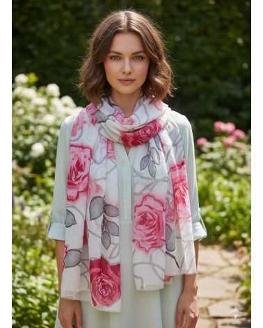 Foulard écharpe femme en coton imprimé fleur coloris Fuchsia - Chapo & Co