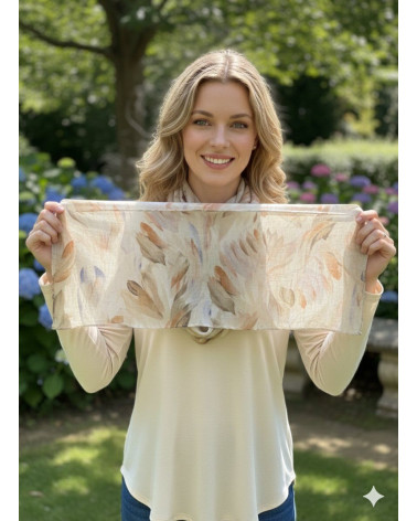 Foulard écharpe femme en coton imprimé abstrait coloris taupe - Chapo & Co