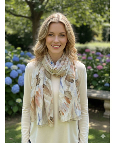 Foulard écharpe femme en coton imprimé abstrait coloris taupe - Chapo & Co