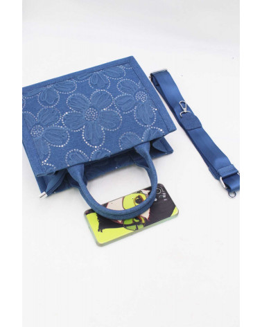 Sac cabas femme en tissu fleuri avec anses et bandoulière bleu – Chic et Pratique