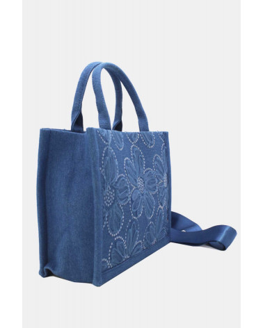 Sac cabas femme en tissu fleuri avec anses et bandoulière bleu – Chic et Pratique