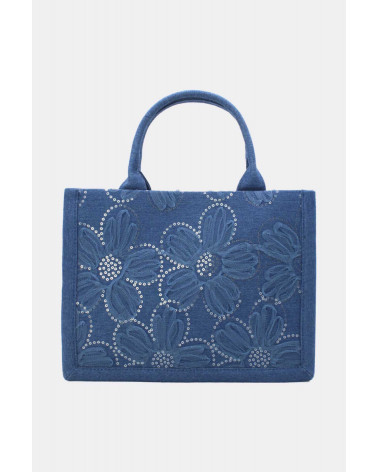 Sac cabas femme en tissu fleuri avec anses et bandoulière bleu – Chic et Pratique