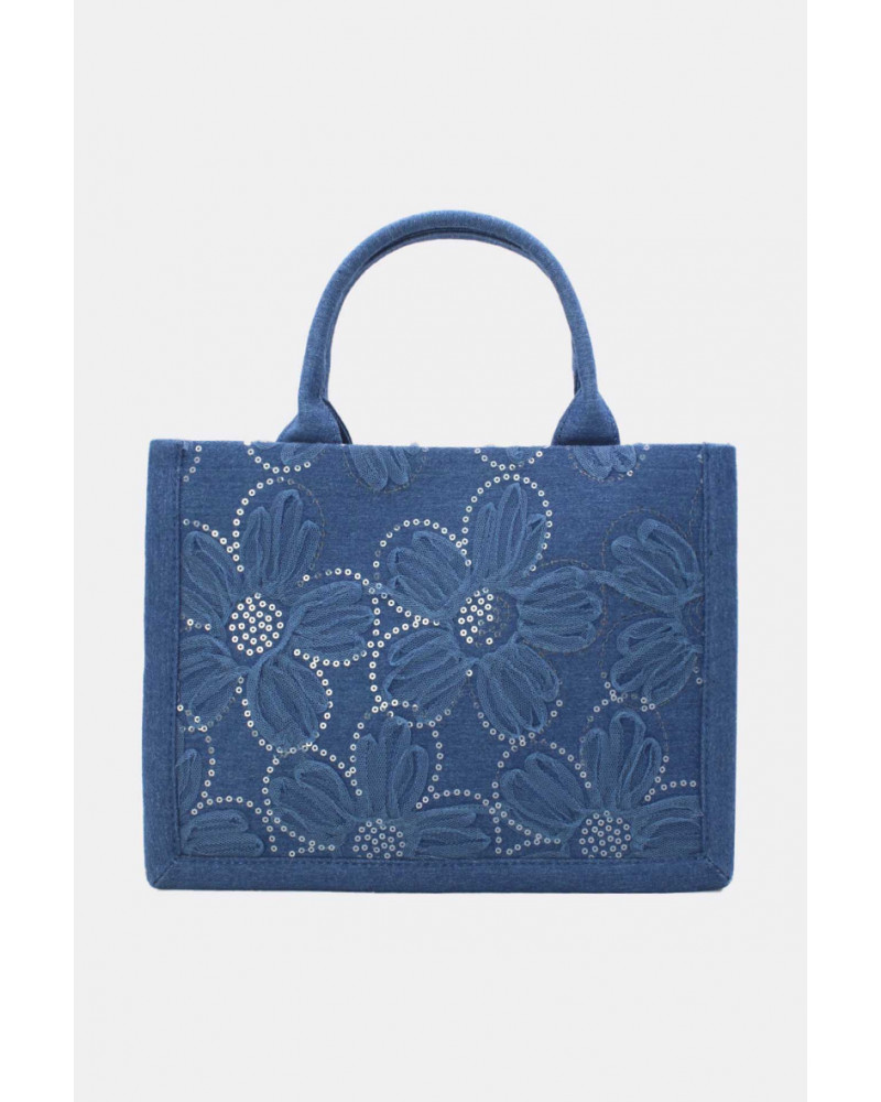 Sac cabas femme en tissu fleuri avec anses et bandoulière bleu – Chic et Pratique