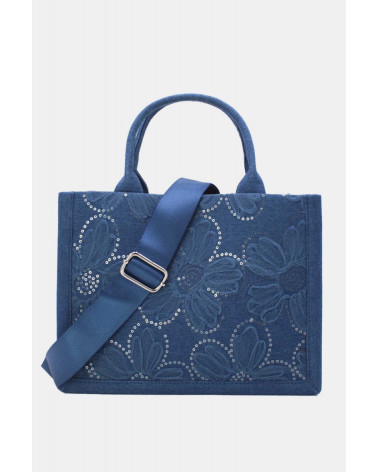 Sac cabas femme en tissu fleuri avec anses et bandoulière bleu – Chic et Pratique