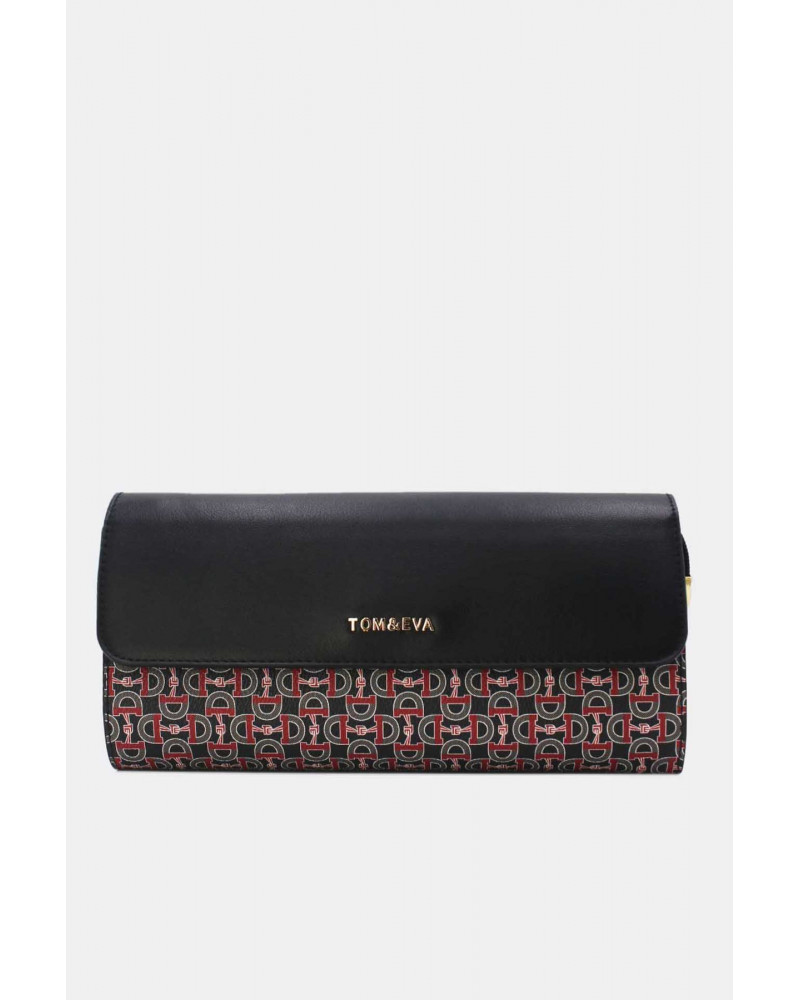 Pochette longue monogramme coloris noir avec bandoulière - Chapo & Co