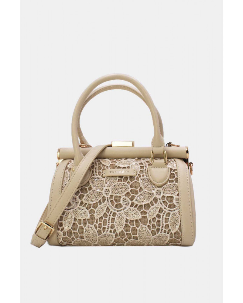 Sac à main à bandoulière en dentelle coloris beige - Chapo & co