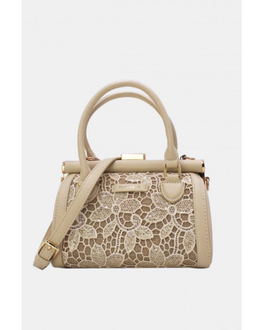 Sac à main à bandoulière en dentelle coloris beige - Chapo & co