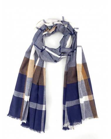 Foulard chèche en 100% coton indien motifs carreaux coloris bleu - Chapo & Co