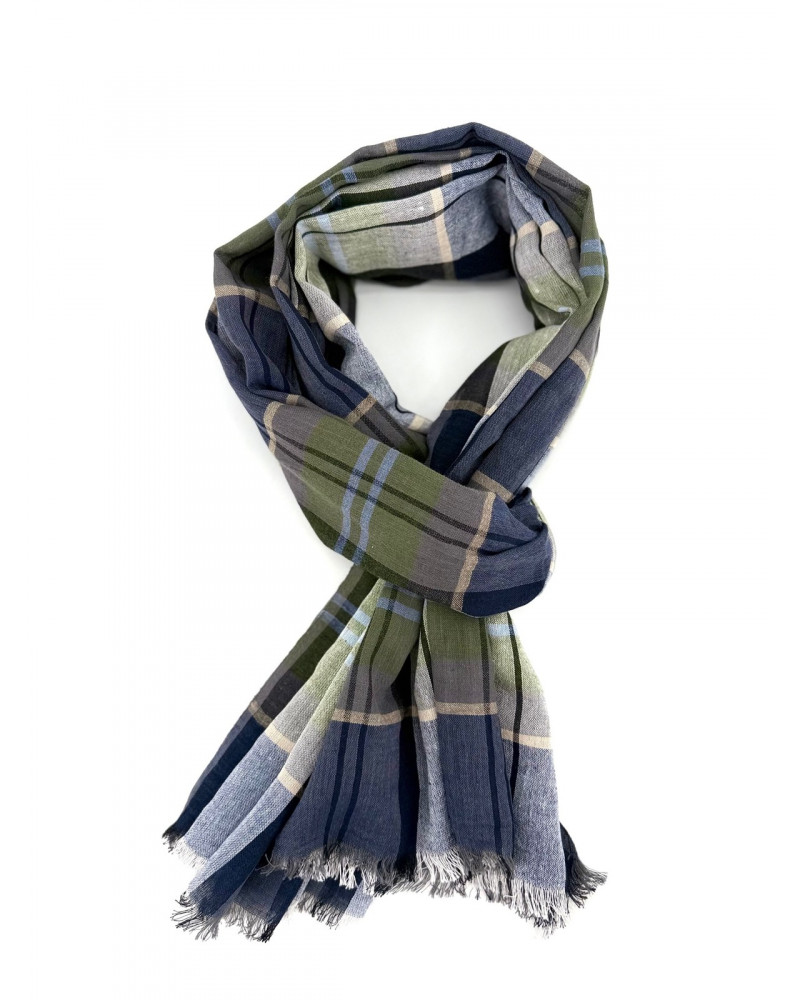 Foulard chèche en 100% coton indien motifs carreaux coloris kaki - Chapo & Co