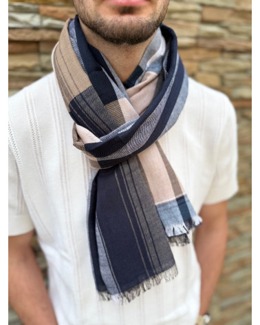 Foulard tissé en 100% coton indien coloris marine - Chapo & Co