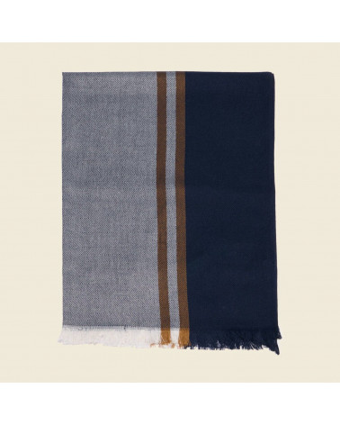 Foulard chic tissé en coton indien motif chevron coloris marine - Chapo & Co