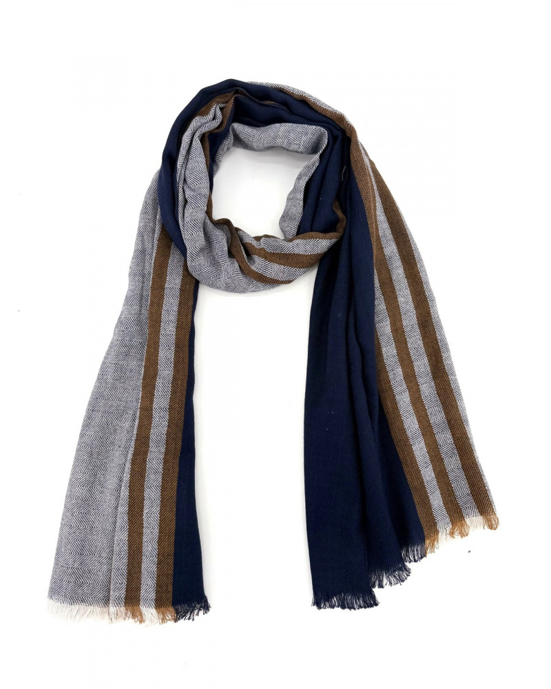 Foulard chic tissé en coton indien motif chevron coloris marine - Chapo & Co