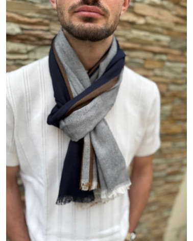 Foulard chic tissé en coton indien motif chevron coloris marine - Chapo & Co