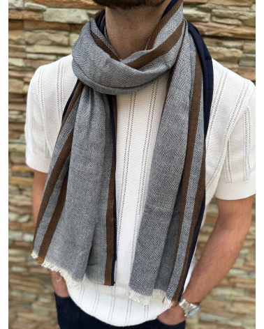 Foulard chic tissé en coton indien motif chevron coloris marine - Chapo & Co