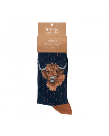 Chaussettes homme Wrendale Design 100% fibres de Bambou motif vache Highlands