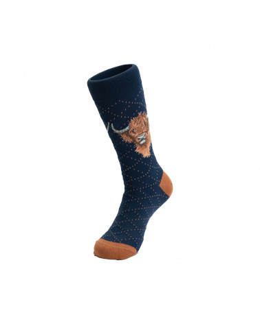 Chaussettes homme Wrendale Design 100% fibres de Bambou motif vache Highlands