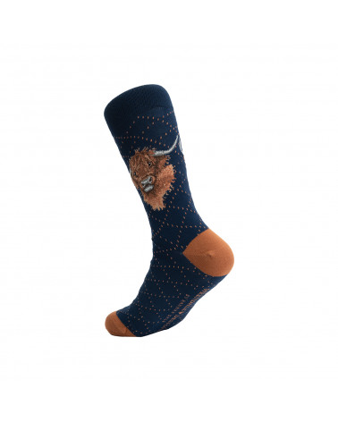 Chaussettes homme Wrendale Design 100% fibres de Bambou motif vache Highlands