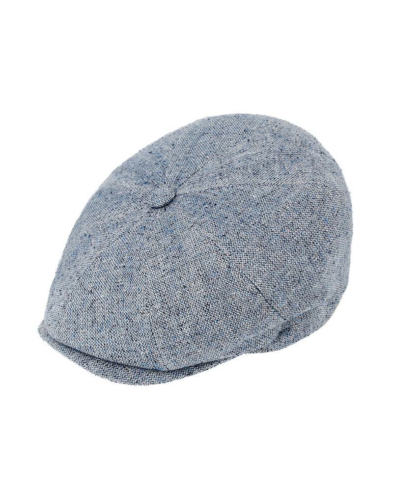 Casquette Irlandaise 8 côtes en lin et soie style Peaky Blinders coloris bleu