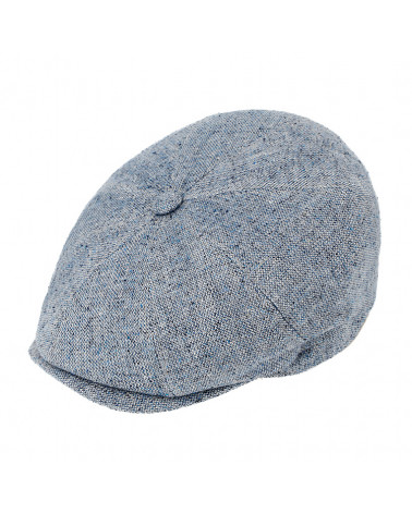 Casquette Irlandaise 8 côtes en lin et soie style Peaky Blinders coloris bleu