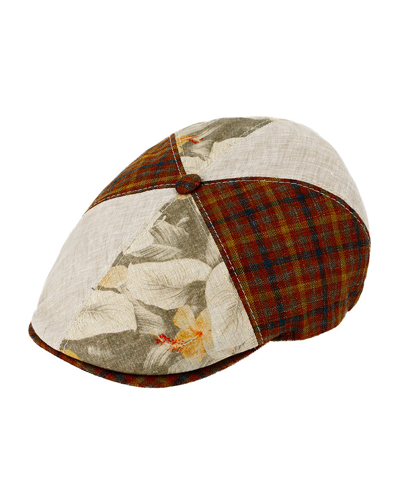 Casquette 6 côtes en lin protection solaire SPF50+ coloris beige / brique - Chapo & Co