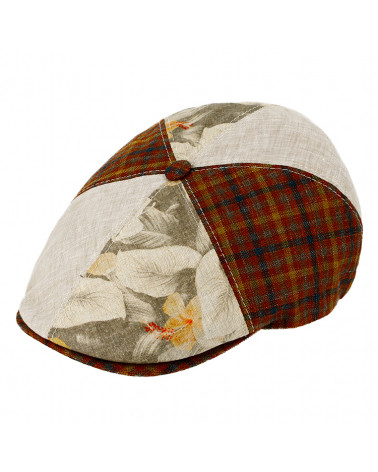 Casquette 6 côtes en lin protection solaire SPF50+ coloris beige / brique - Chapo & Co