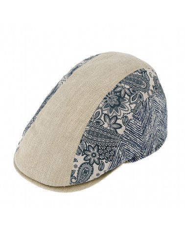 Casquette plate en coton à motif coloris beige et bleu - Chapo & Co