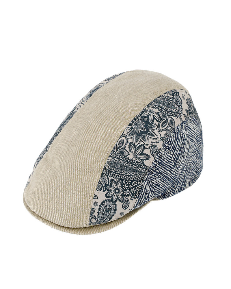 Casquette plate en coton à motif coloris beige et bleu - Chapo & Co