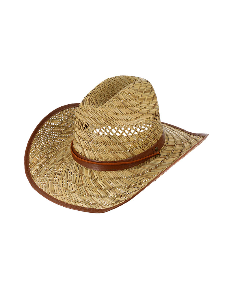 Chapeau de paille western cow-boy avec bordure effet cuir - Chapo & Co