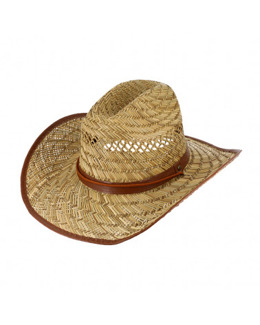 Chapeau de paille western cow-boy avec bordure effet cuir - Chapo & Co