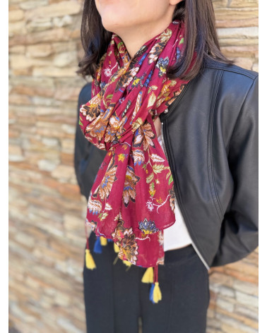 Foulard tissé en 100% coton indien coloris Bordeaux - Chapo & Co