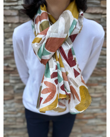 Foulard tissé en 100% coton indien imprimé multicolore - Chapo & Co