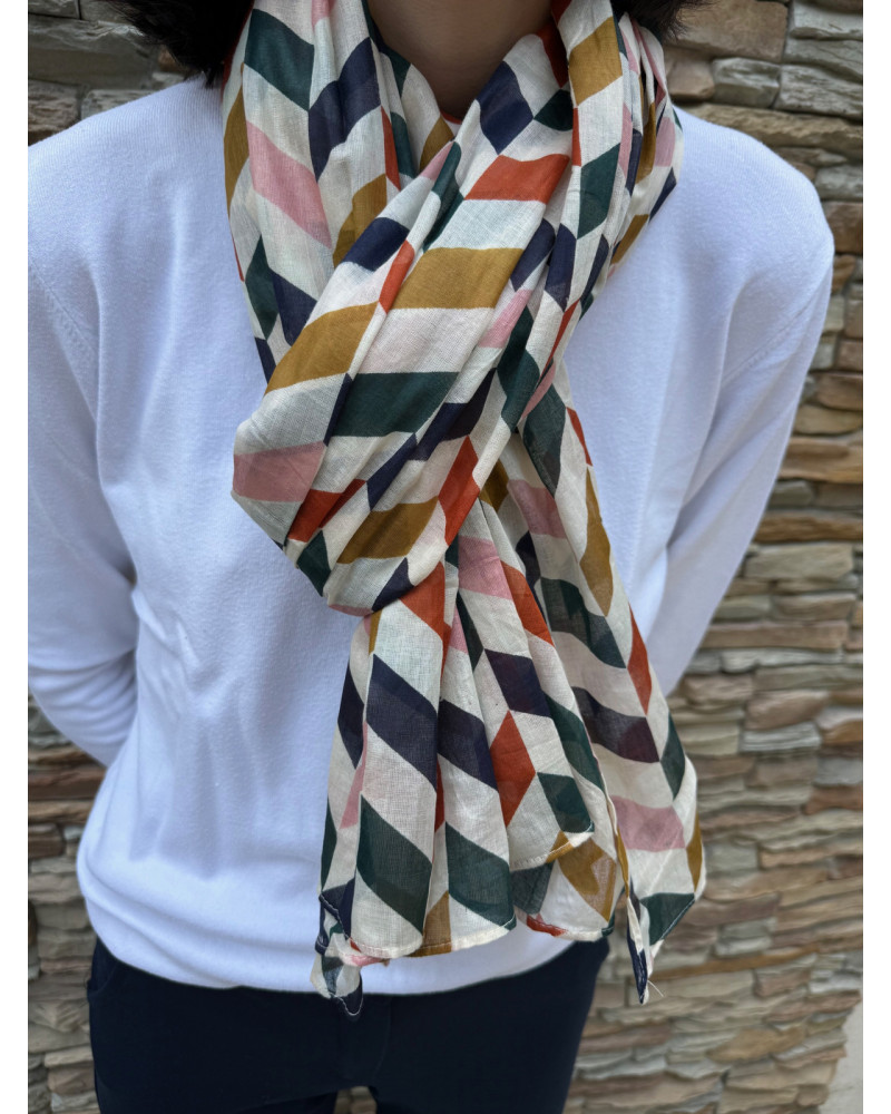Foulard chèche tissé en 100% coton indien imprimé multicolore - Chapo & Co