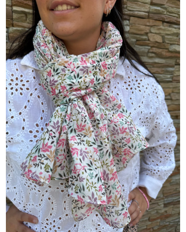 Foulard chèche tissé en 100% coton indien imprimé multicolore rose - Chapo & Co