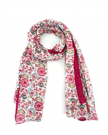 Foulard tissé en 100% coton indien imprimé rose multicolore printemps - Chapo & Co