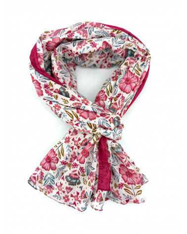 Foulard tissé en 100% coton indien imprimé rose multicolore printemps - Chapo & Co