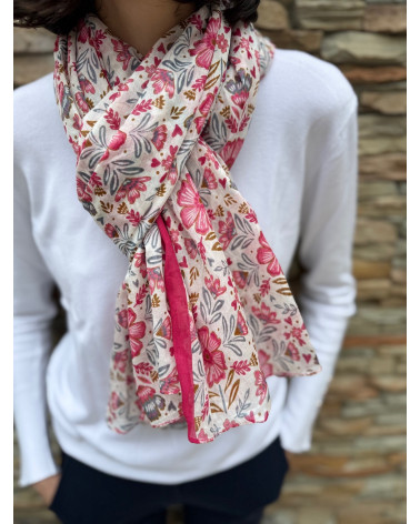 Foulard tissé en 100% coton indien imprimé rose multicolore printemps - Chapo & Co