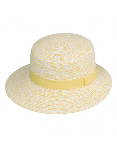 Chapeau forme casquette en paille papier avec ruban assorti vanille
