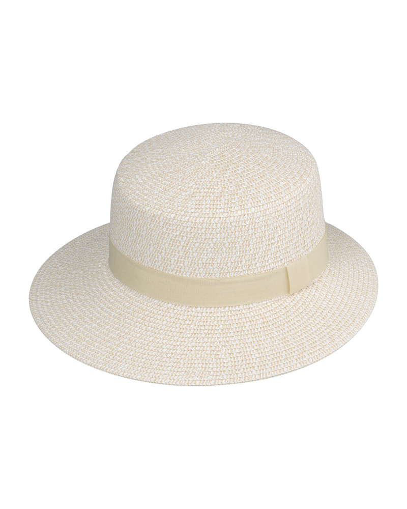 Chapeau forme casquette en paille papier avec ruban assorti beige