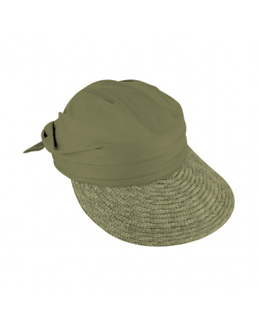 Casquette visière de plage en paille et tissu coloris Kaki - Chapo & Co