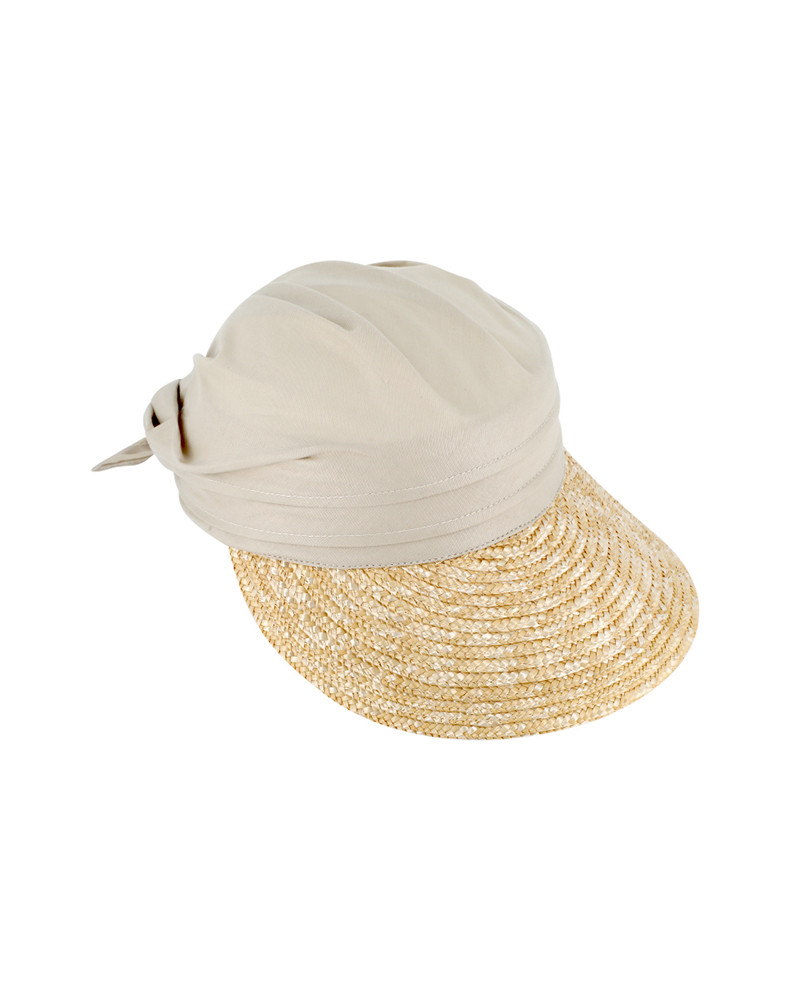 Casquette visière de plage en paille et tissu coloris beige - Chapo & Co