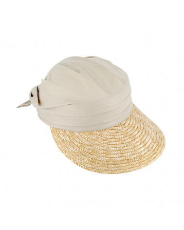 Casquette visière de plage en paille et tissu coloris beige - Chapo & Co