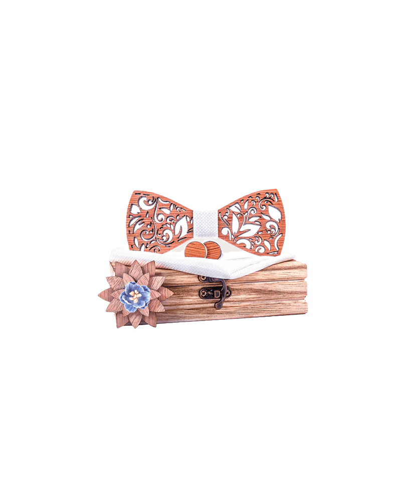 Coffret noeud papillon en bois modèle Rosa tissu blanc