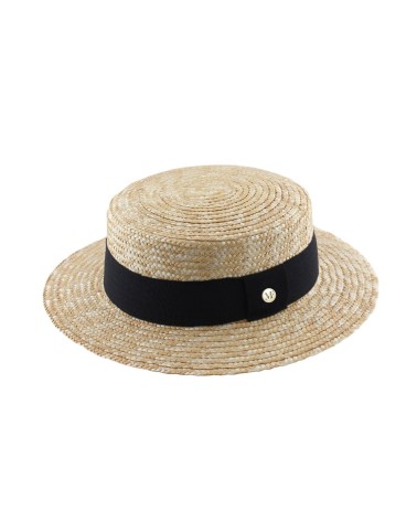 Chapeau de paille forme canotier avec bandeau noir - Chapo & Co