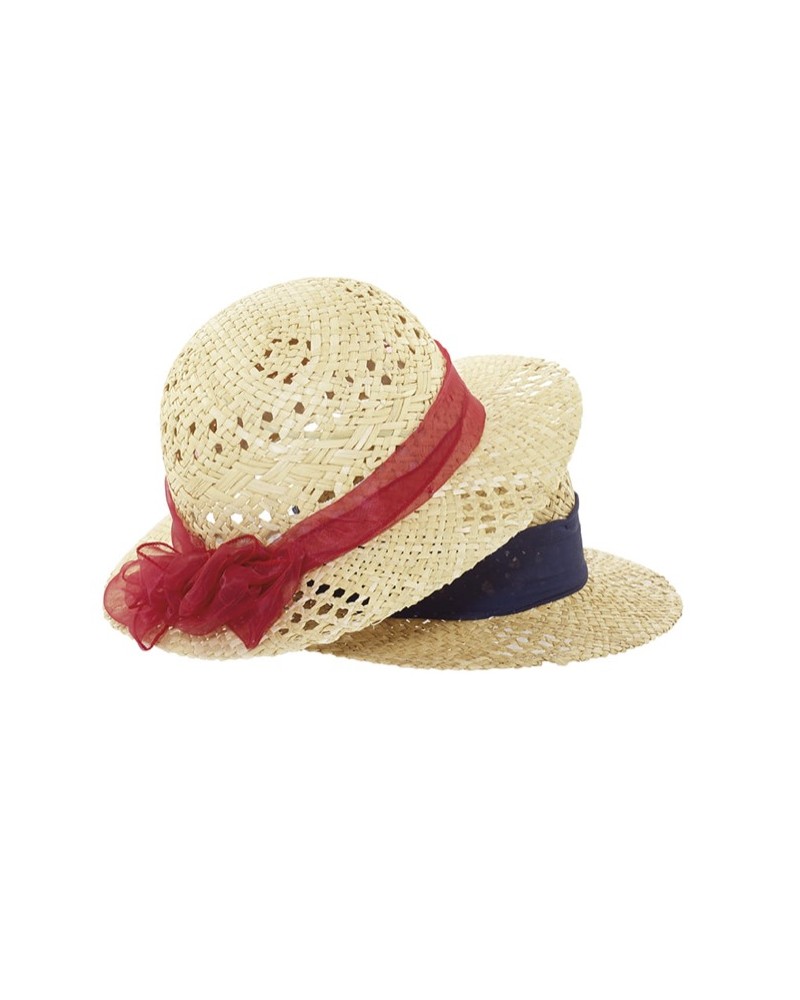 Chapeau de paille pour fillette avec ruban mousseline coloré