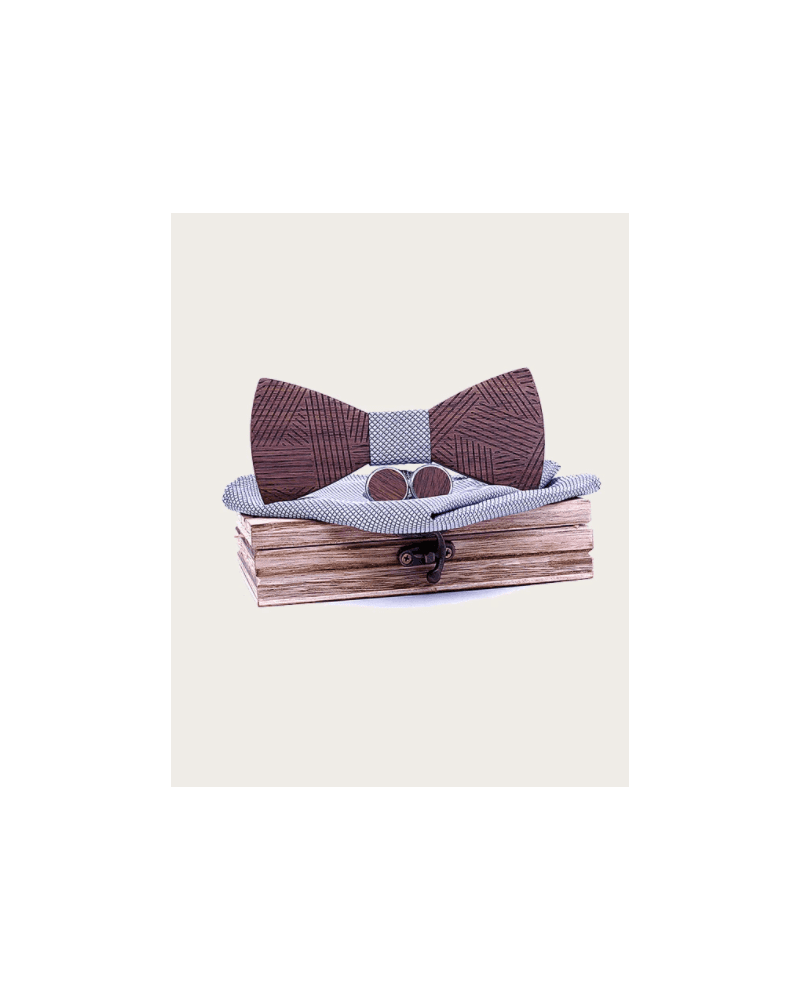 Coffret noeud papillon en bois modèle Manitoba coloris gris perle