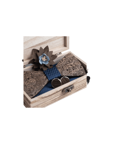 Coffret noeud papillon en bois modèle Cotinus tissu bleu