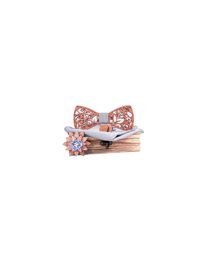 Coffret noeud papillon en bois modèle Rosa coloris gris perle