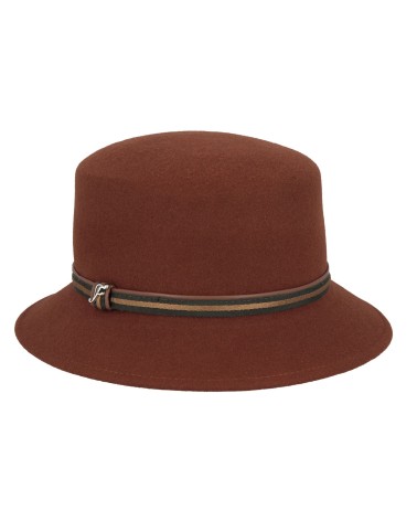 Chapeau rétro forme cloche en feutre coloris rouille - Flechet