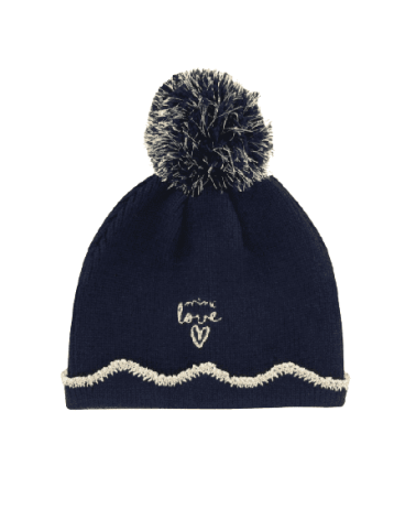 Bonnet avec pompon fils brillant nouveau-né coloris marine - Chapo & Co