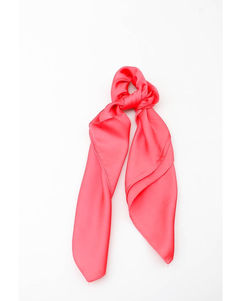 Foulard carré en soie uni coloris corail 70x70 - Chapo & Co